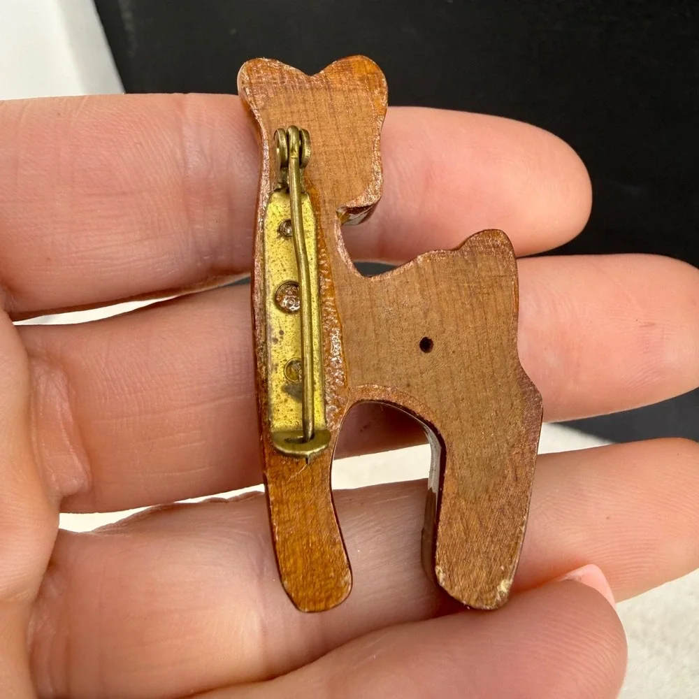 Vintage Hand Crafted Deer Brooch Wood
